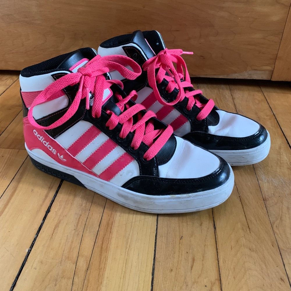 Adidas High Top Sneakers,  Sz 5, Hot Pink/Black
